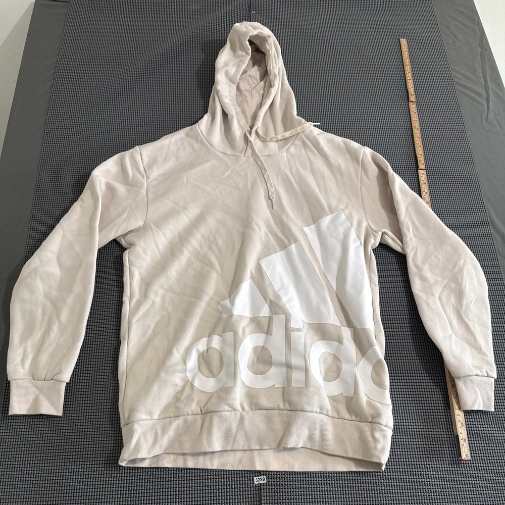 Adidas Mens Hoodie Size M Beige Tan Graphic Logo Pullover Sweatshirt